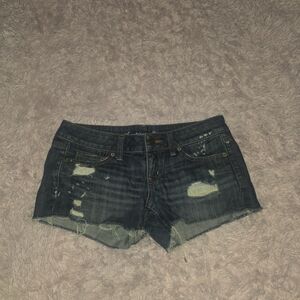 American Eagle Outfitters Dark Blue Distressed Jean Shorts